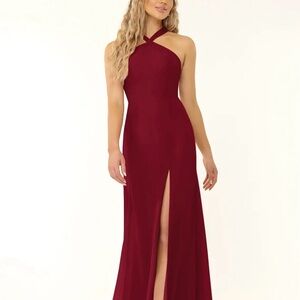 Azazie Rue chifon high neck open shoulder Burgundy bridesmaid dress